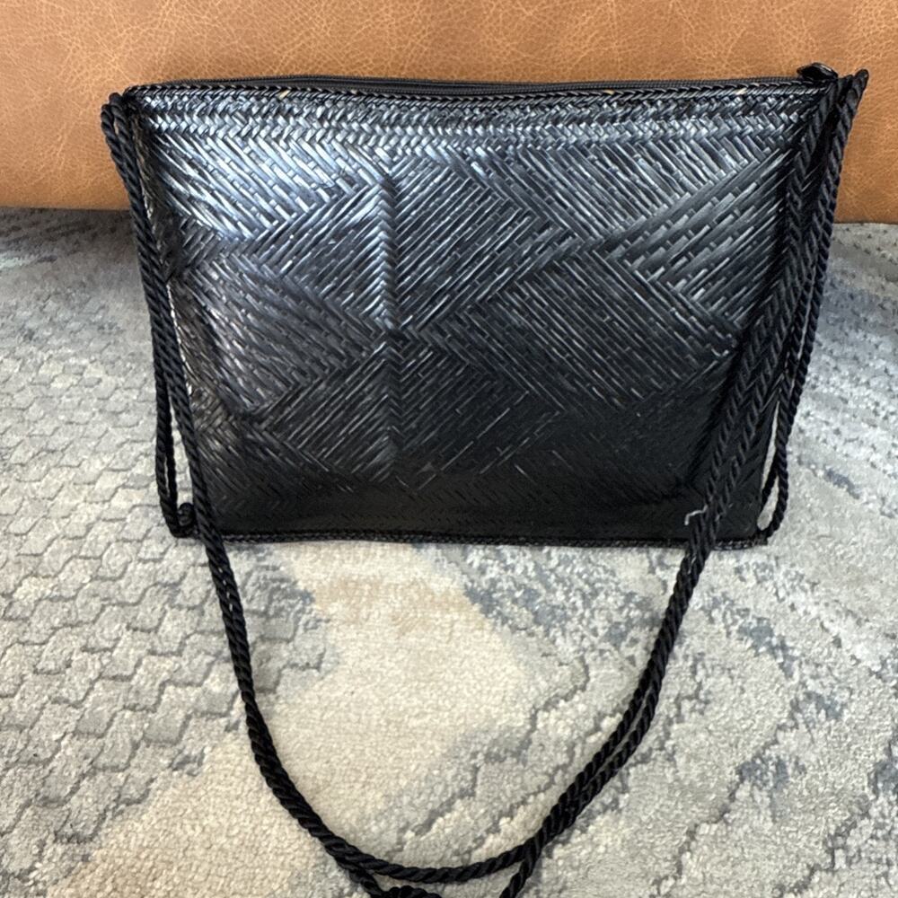 Vintage Mister Ernest Black Woven Handbag Purse Made In The Philippines F